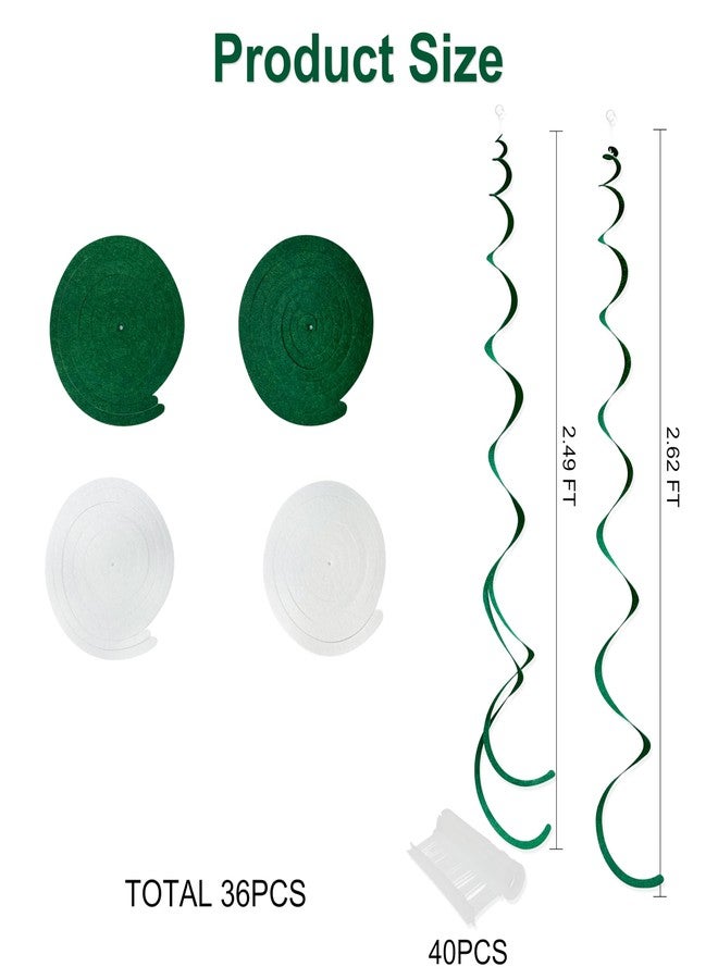 pinkblume 36 Pcs Green White Hanging Swirl Decorations Felt Swirl Streamer Spiral Ceiling Garland for Birthday Graduation Wedding Retirement Baby Shower Spring Summer Christmas Masters Golf Party Decor Supplies - Image 2